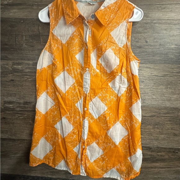 Boden Orange and White Sleeveless Button Down Top - Picture 3 of 9